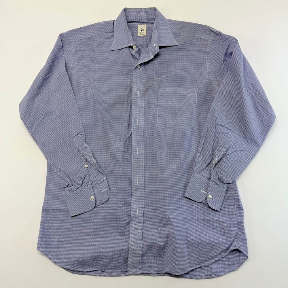 Robert Talbott Estate Bespoke Blue Gingham Dress Shirt French Cuffs Hand Crafted